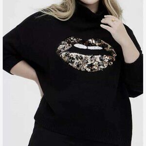 Torrid Women's Sweater Black Leopard Lips Mock Neck Pullover size 1/2